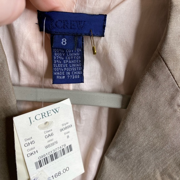 NWT J. Crew Tan/ Taupe Cotton Blazer Two-Button Blazer Size 8 - Picture 6 of 10